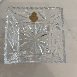 Vintage Lead Crystal Square Candy/Nut Dish with Floral Etched Design